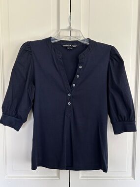 Veronica Beard Dark Navy Ribbed Crew Neck Top